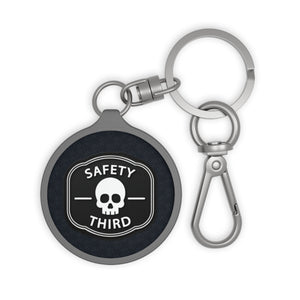 Safety Third Skull Keyring Tag — Funny Biker / Mechanic Keychain