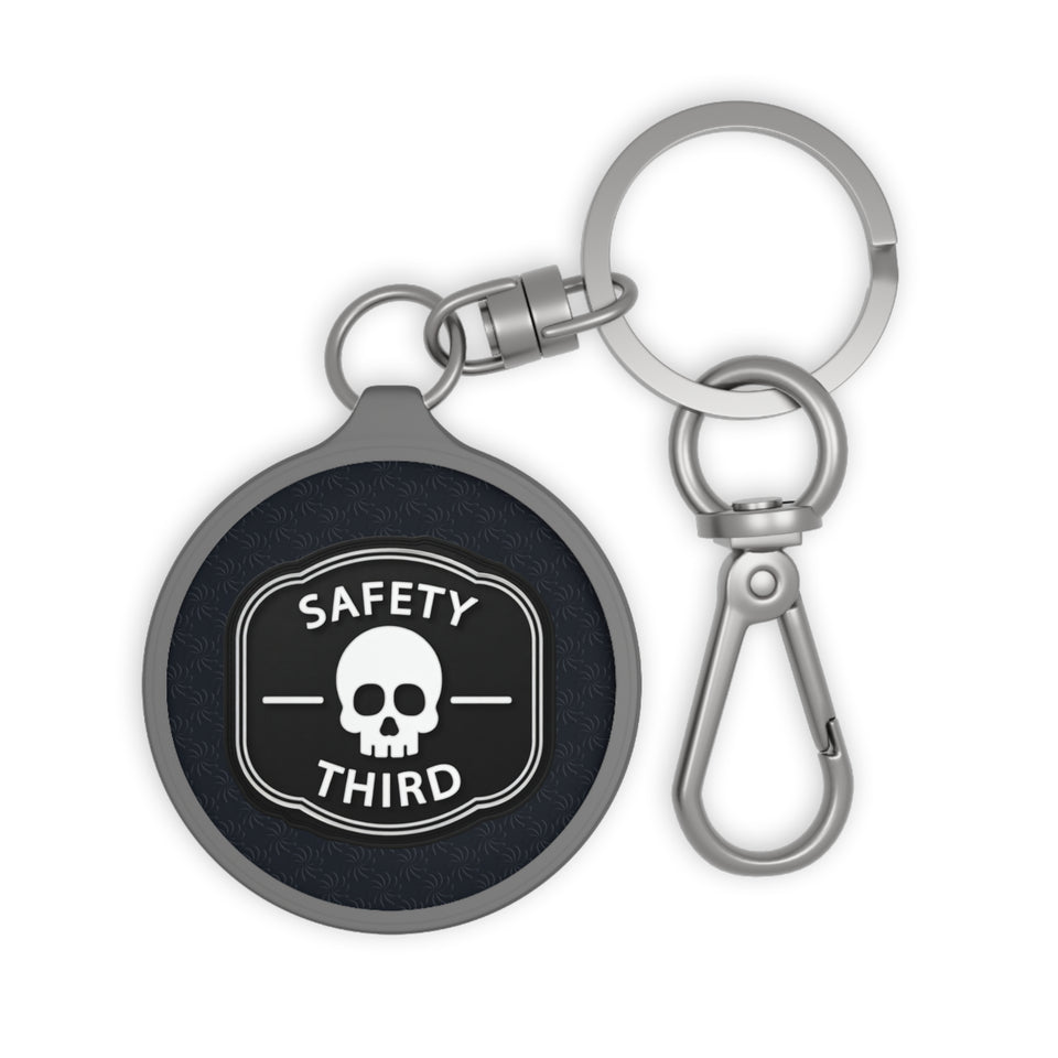 Safety Third Skull Keyring Tag — Funny Biker / Mechanic Keychain