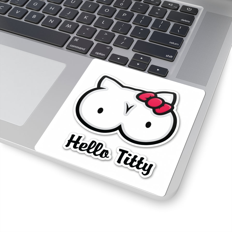 Hello Titty Kiss-Cut Sticker — Playful Parody Cat-Boob Graphic Sticker for Laptops, Water Bottles & Gag Gifts