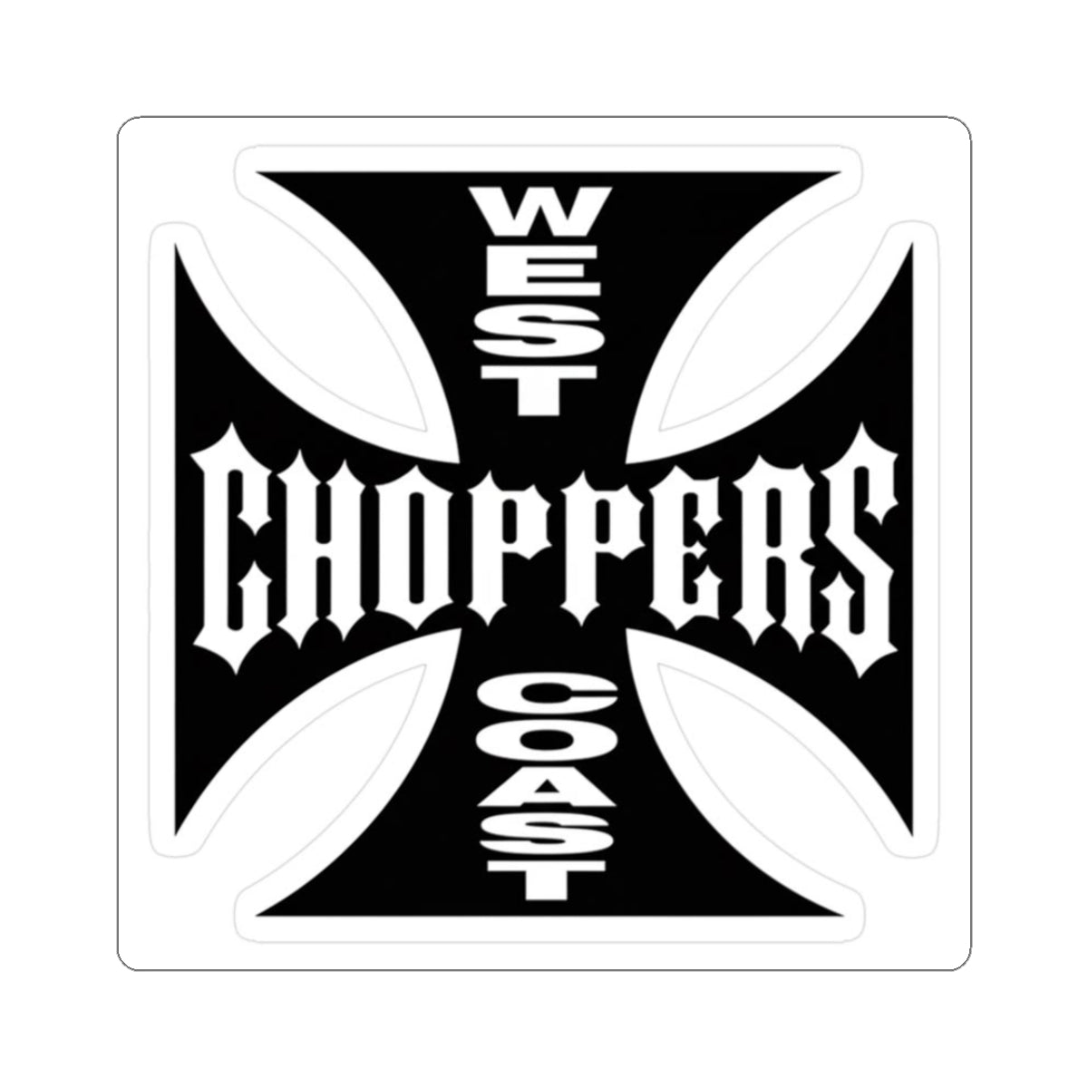 West Coast Choppers Cross Kiss-Cut Sticker — Motorcycle Biker Decal