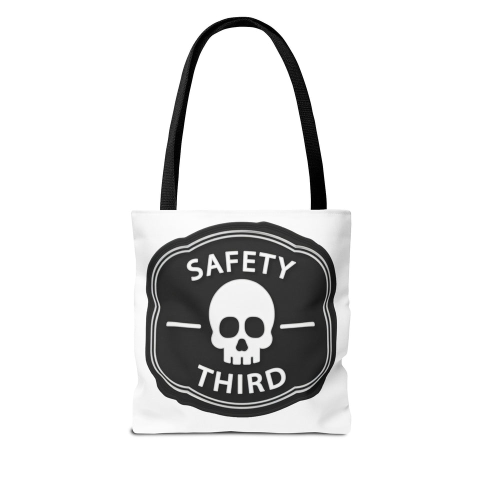 Safety Third Skull Tote Bag — Funny Biker/Mechanic Rebel Canvas Tote