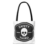 Safety Third Skull Tote Bag — Funny Biker/Mechanic Rebel Canvas Tote