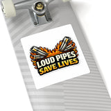 Loud Pipes Save Lives Sticker — Motorcycle Exhaust Flames Kiss-Cut Decal