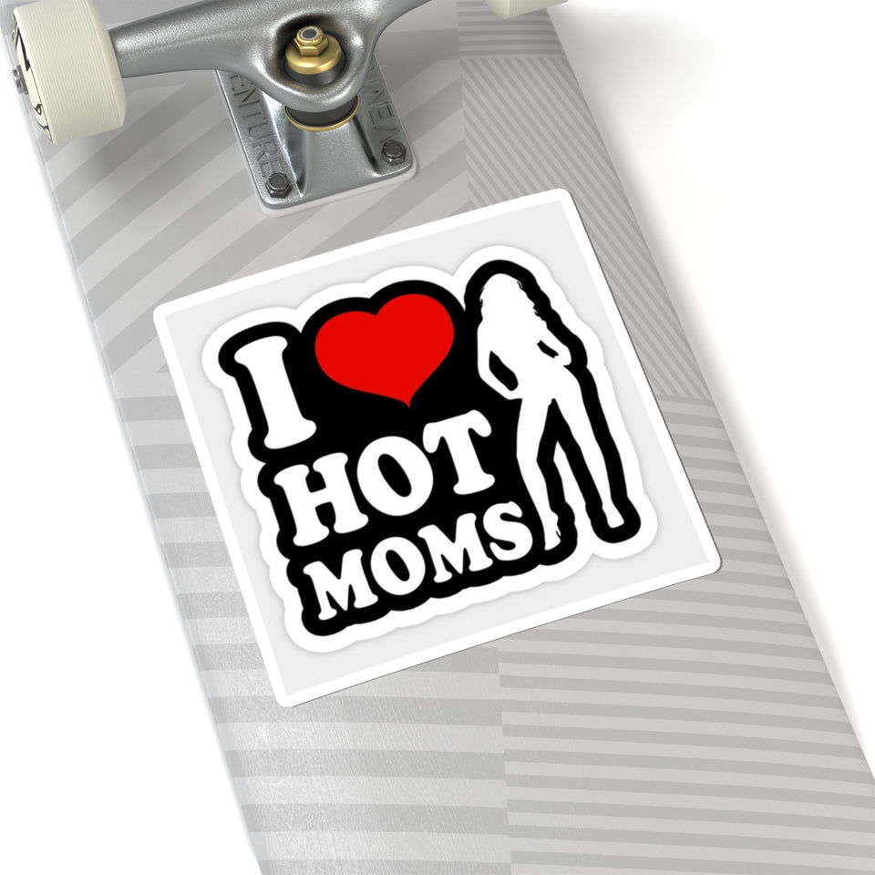 I  Hot Moms Kiss-Cut Sticker — Funny Retro Silhouette Decal