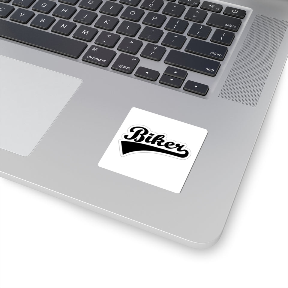 Biker Script Kiss-Cut Sticker — Retro Motorcycle Decal for Helmets, Laptops & Gear