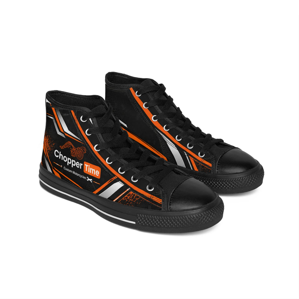 Chopper Time Men's High-Top Sneakers — Black & Orange Motorcycle-Inspired Shoes