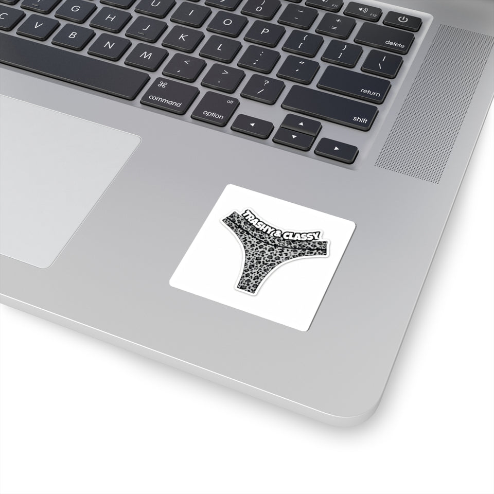 Kiss-Cut Sticker — “Trashy & Classy” Leopard Thong Sticker