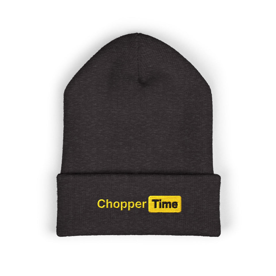 Embroidered 'Chopper Time' Cuffed Beanie — Knit Winter Hat