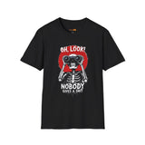 Skeleton Binoculars T‑Shirt — "Oh, Look! Nobody Gives a Sh!t" Graphic Tee