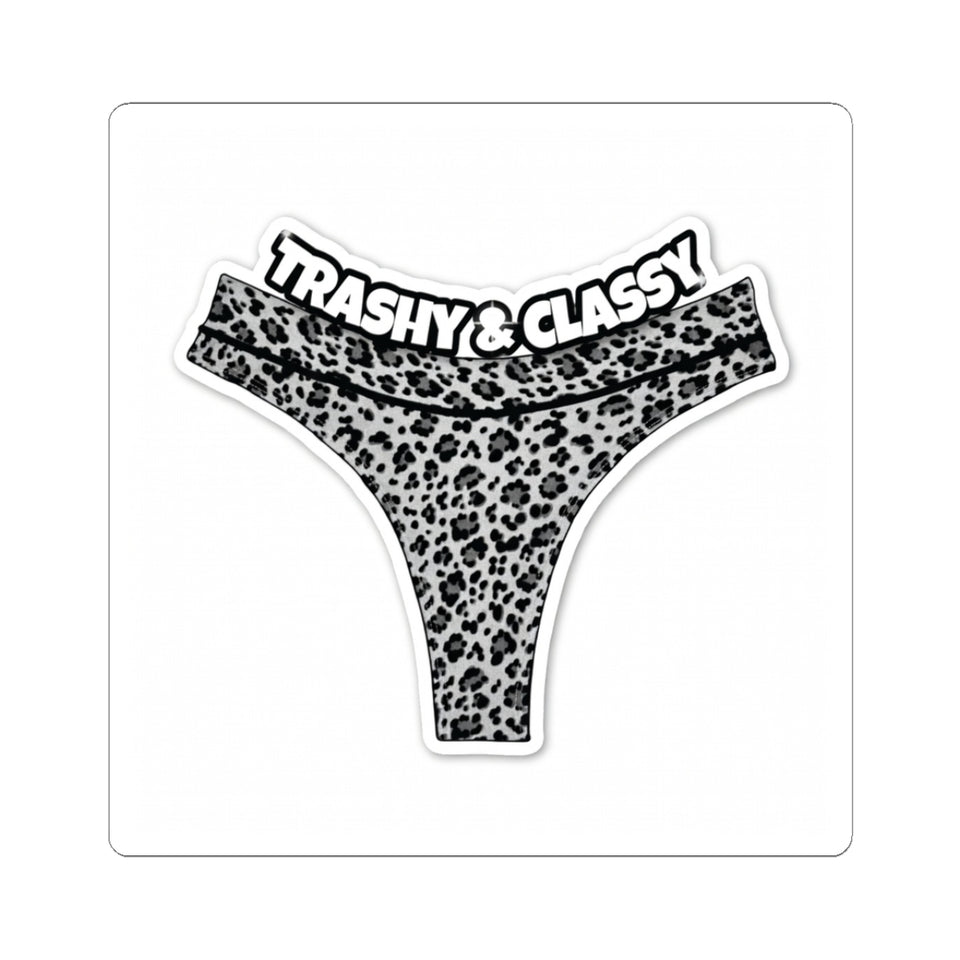 Kiss-Cut Sticker — “Trashy & Classy” Leopard Thong Sticker