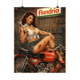 Vintage Pin-Up Motorcycle Poster – “Flandria” Matte Vertical Print
