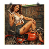 Vintage Pin-Up Motorcycle Poster – “Flandria” Matte Vertical Print