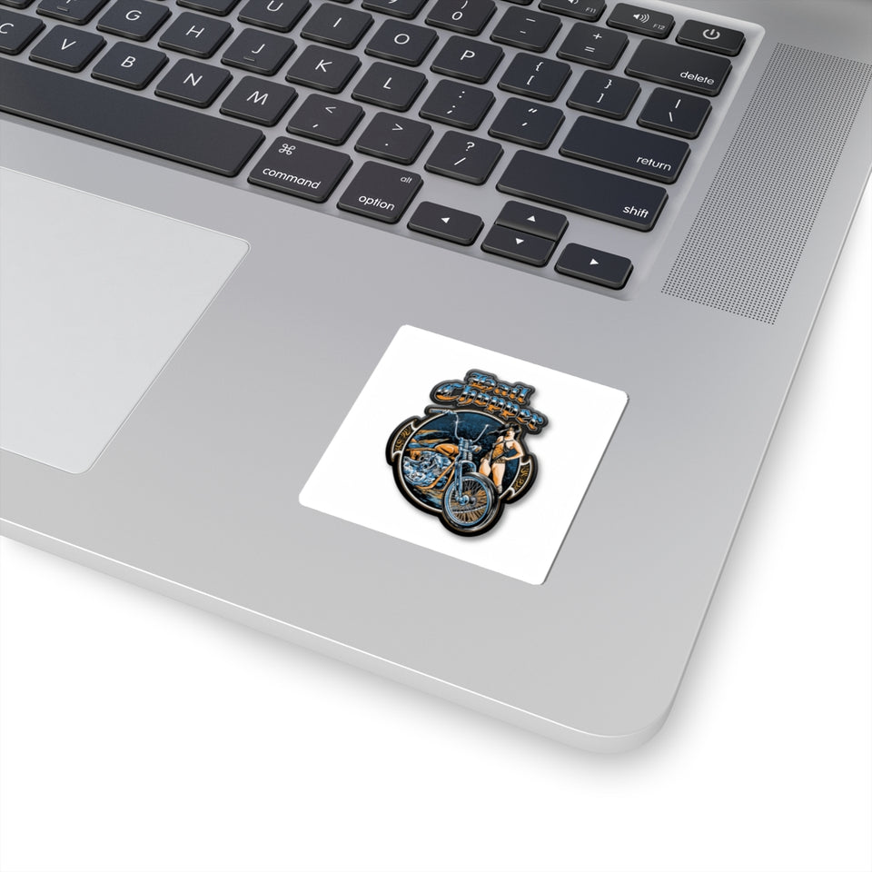 Chopper Girl Kiss-Cut Sticker — Retro Motorcycle Pinup Decal