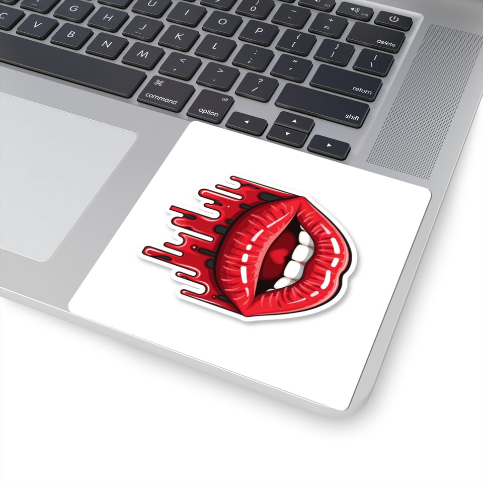 Red Drip Lips Kiss-Cut Sticker — Glossy Lip Art Decal for Laptops, Phones & Notebooks