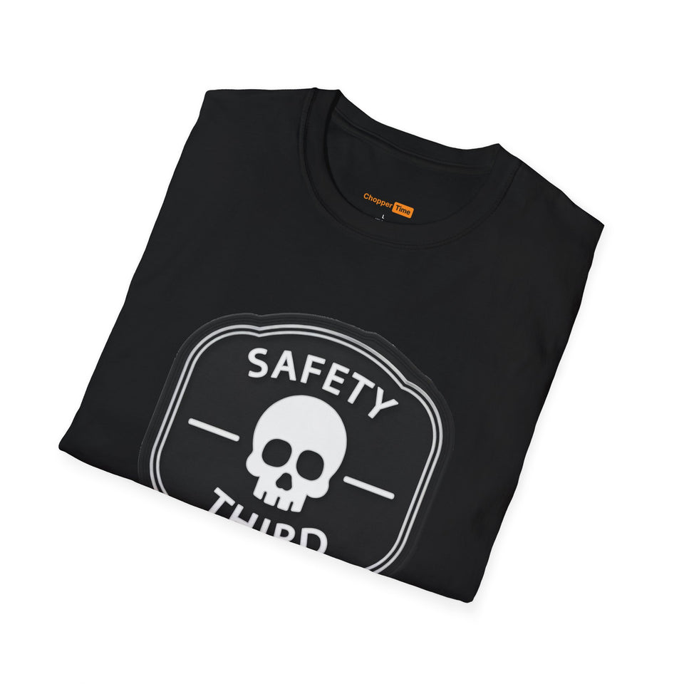 Safety Third Skull T-Shirt — Funny Retro Warning Graphic Tee
