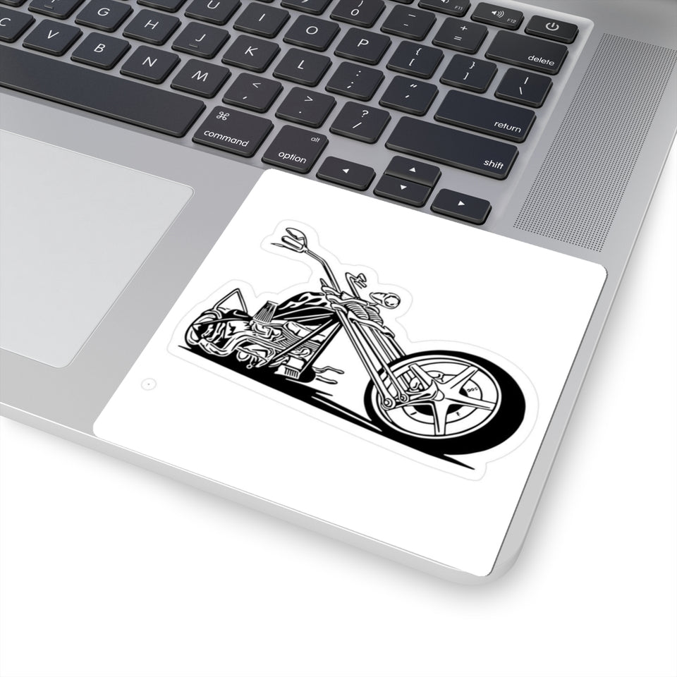 Chopper Motorcycle Kiss-Cut Sticker — Black & White Retro Bike Decal