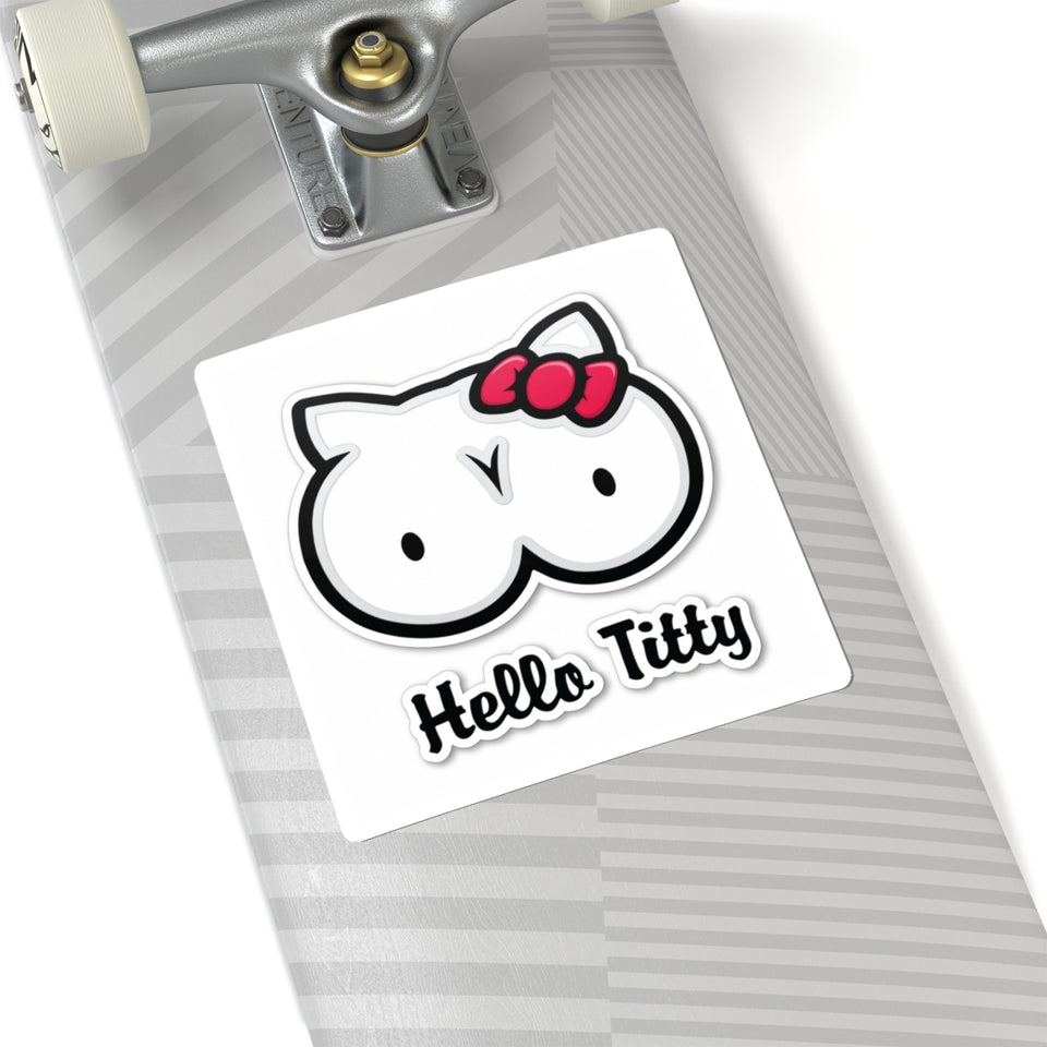 Hello Titty Kiss-Cut Sticker — Playful Parody Cat-Boob Graphic Sticker for Laptops, Water Bottles & Gag Gifts