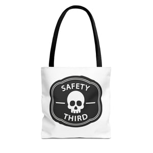 Safety Third Skull Tote Bag — Funny Biker/Mechanic Rebel Canvas Tote