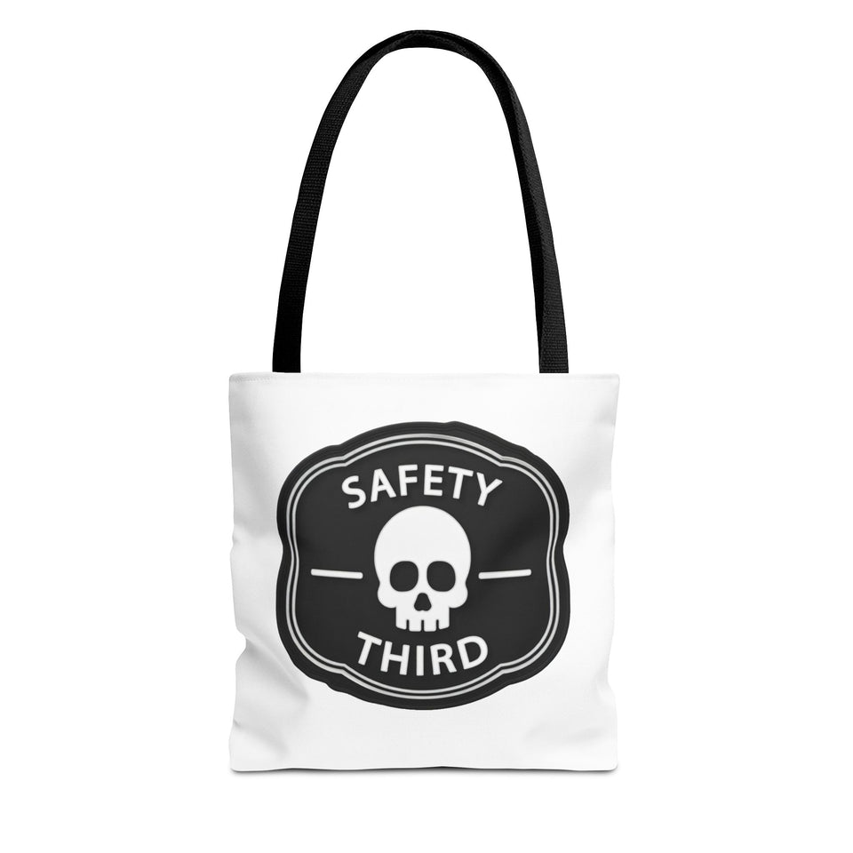 Safety Third Skull Tote Bag — Funny Biker/Mechanic Rebel Canvas Tote