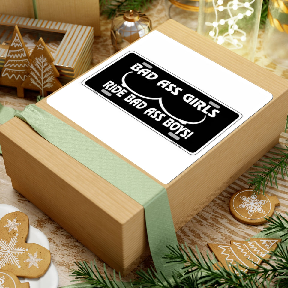 Kiss-Cut Sticker — “Bad Ass Girls Ride Bad Ass Boys!” Black License Plate Style