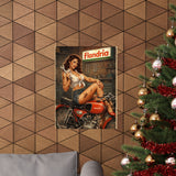 Vintage Pin-Up Motorcycle Poster – “Flandria” Matte Vertical Print