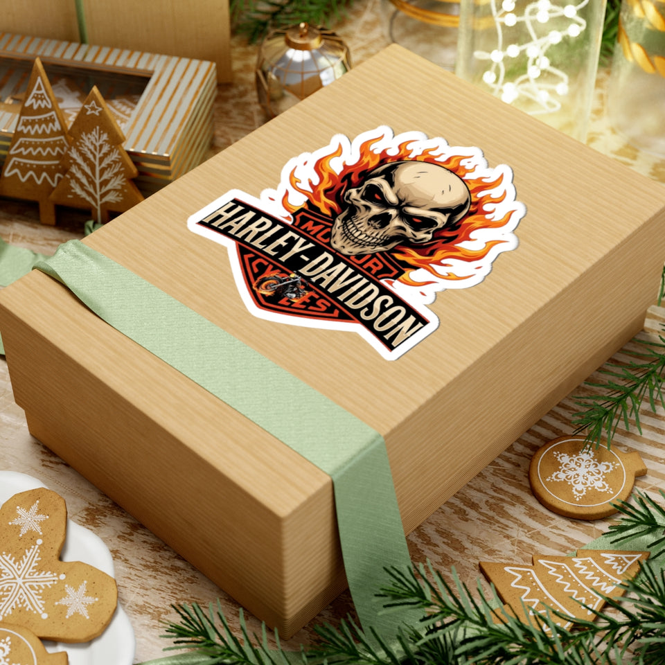 Flaming Skull Harley-Davidson Kiss-Cut Sticker