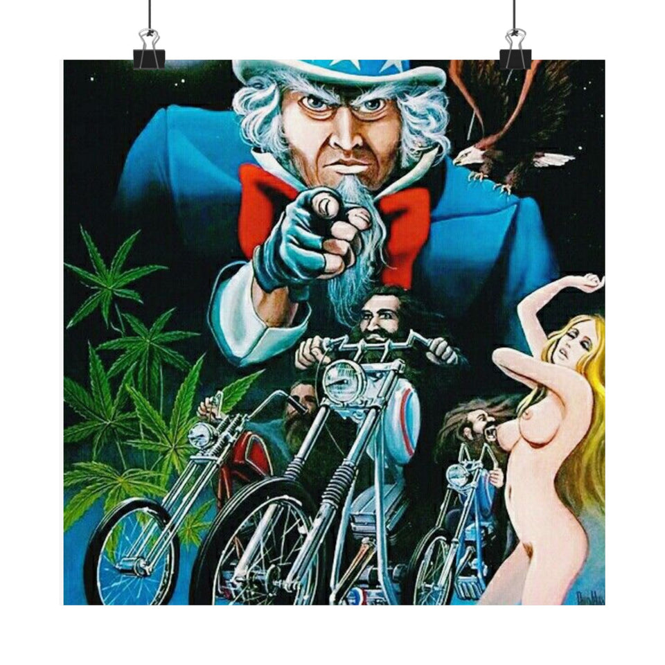 Retro Biker Poster — Uncle Sam Pointing Chopper Art Matte Vertical Print