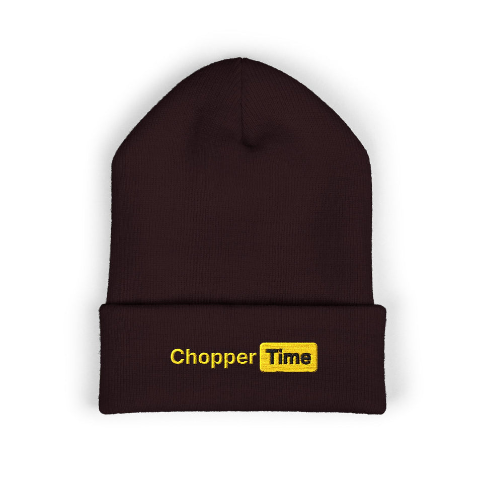 Embroidered 'Chopper Time' Cuffed Beanie — Knit Winter Hat