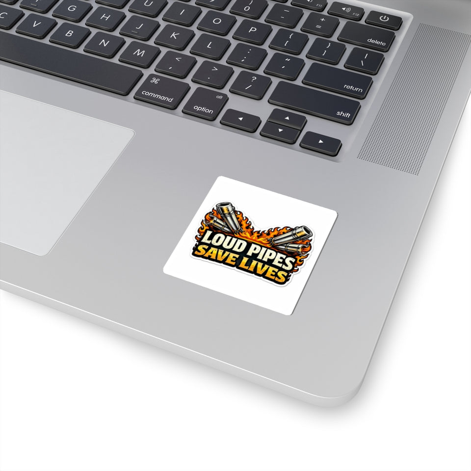 Loud Pipes Save Lives Sticker — Motorcycle Exhaust Flames Kiss-Cut Decal