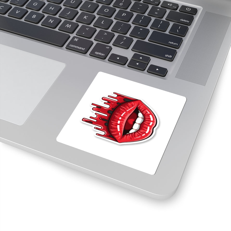 Red Drip Lips Kiss-Cut Sticker — Glossy Lip Art Decal for Laptops, Phones & Notebooks