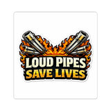 Loud Pipes Save Lives Sticker — Motorcycle Exhaust Flames Kiss-Cut Decal