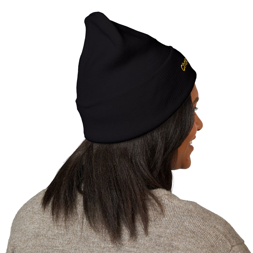 Embroidered 'Chopper Time' Cuffed Beanie — Knit Winter Hat