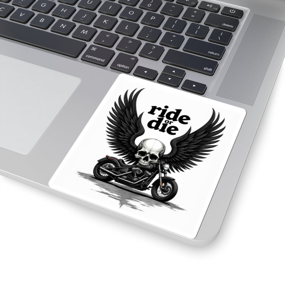 Ride or Die Motorcycle Skull Sticker - Kiss-Cut Biker Decal with Wings