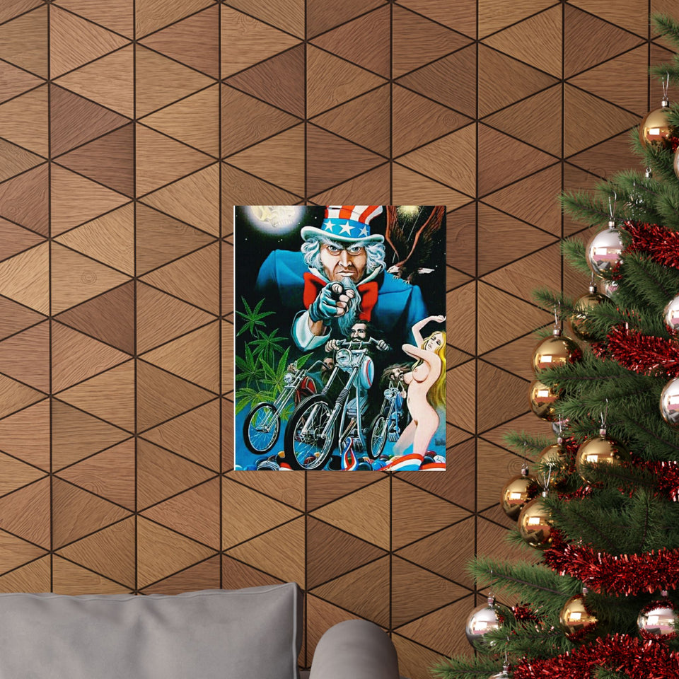 Retro Biker Poster — Uncle Sam Pointing Chopper Art Matte Vertical Print