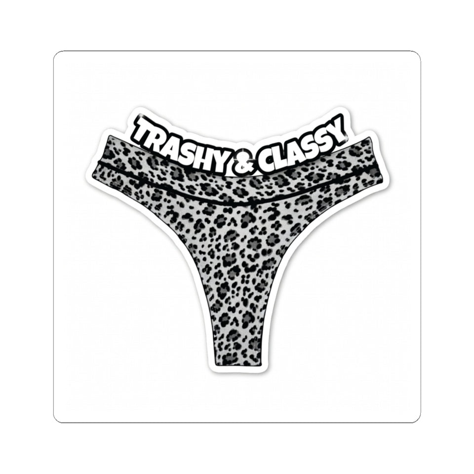 Kiss-Cut Sticker — “Trashy & Classy” Leopard Thong Sticker