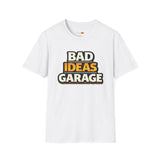 Bad Ideas Garage T-Shirt — Retro Bold Logo Tee for Car Enthusiasts & Mechanics