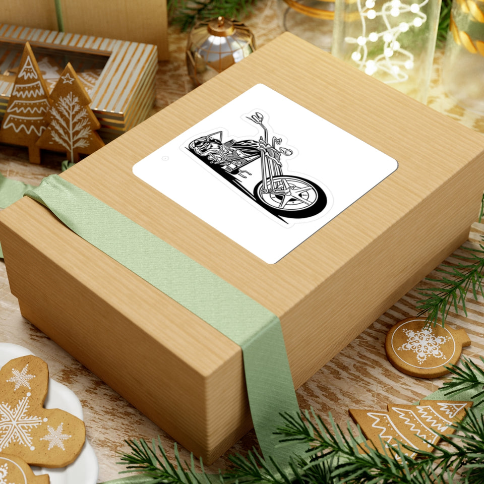 Chopper Motorcycle Kiss-Cut Sticker — Black & White Retro Bike Decal