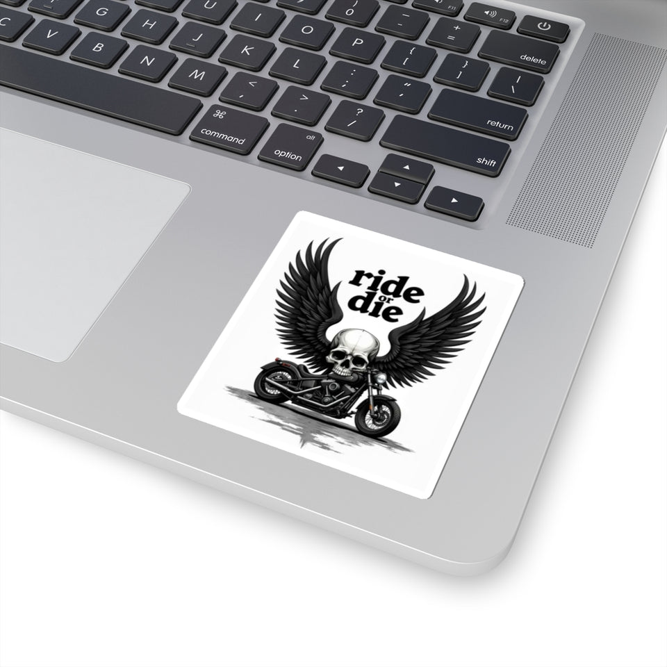 Ride or Die Motorcycle Skull Sticker - Kiss-Cut Biker Decal with Wings