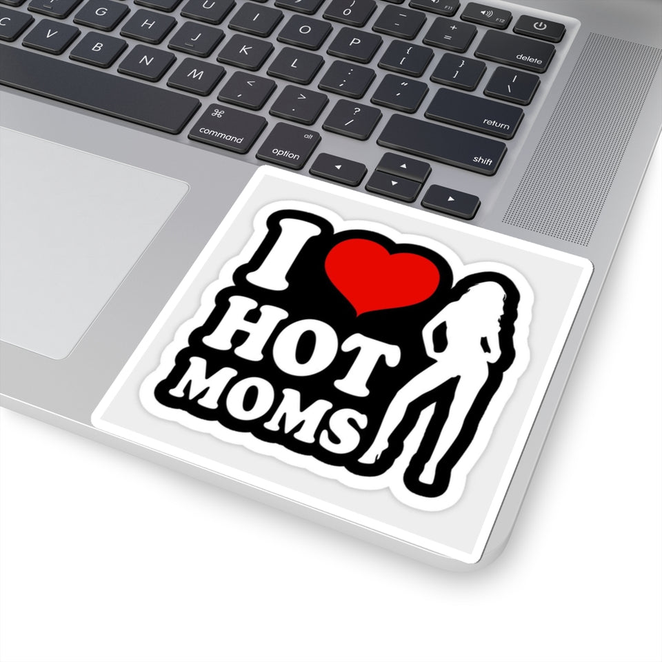 I  Hot Moms Kiss-Cut Sticker — Funny Retro Silhouette Decal