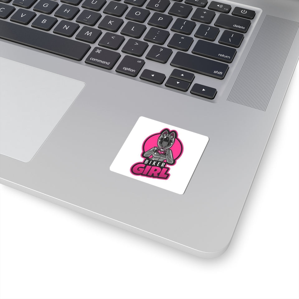 Biker Girl Kiss-Cut Sticker — Pink Motorcycle Helmet Heart Logo