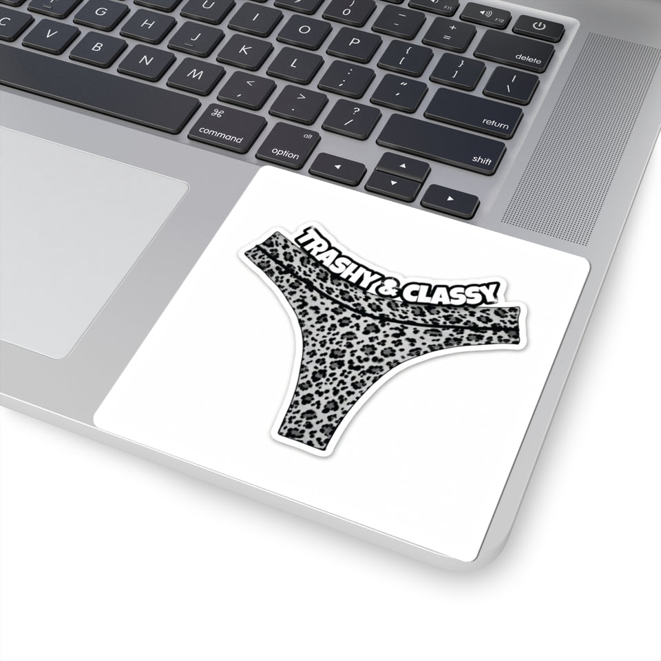 Kiss-Cut Sticker — “Trashy & Classy” Leopard Thong Sticker
