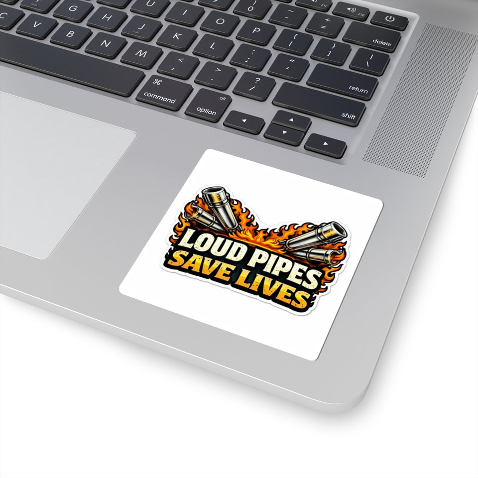 Loud Pipes Save Lives Sticker — Motorcycle Exhaust Flames Kiss-Cut Decal