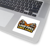 Loud Pipes Save Lives Sticker — Motorcycle Exhaust Flames Kiss-Cut Decal