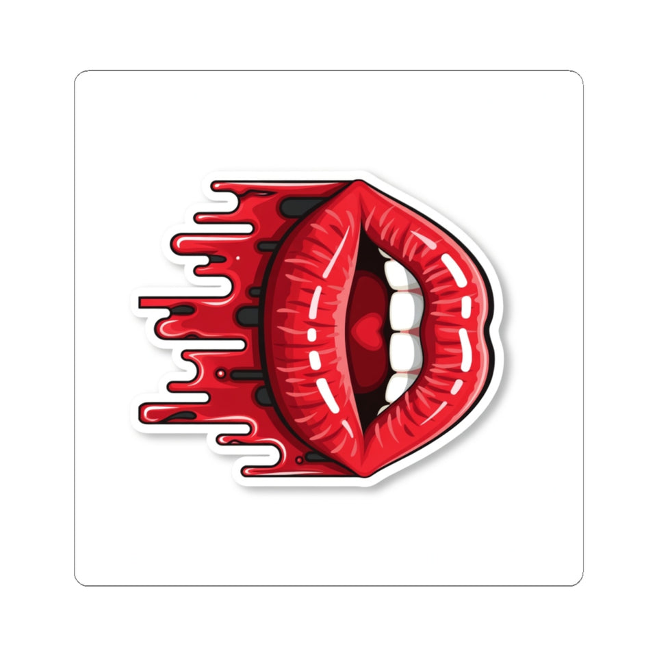 Red Drip Lips Kiss-Cut Sticker — Glossy Lip Art Decal for Laptops, Phones & Notebooks