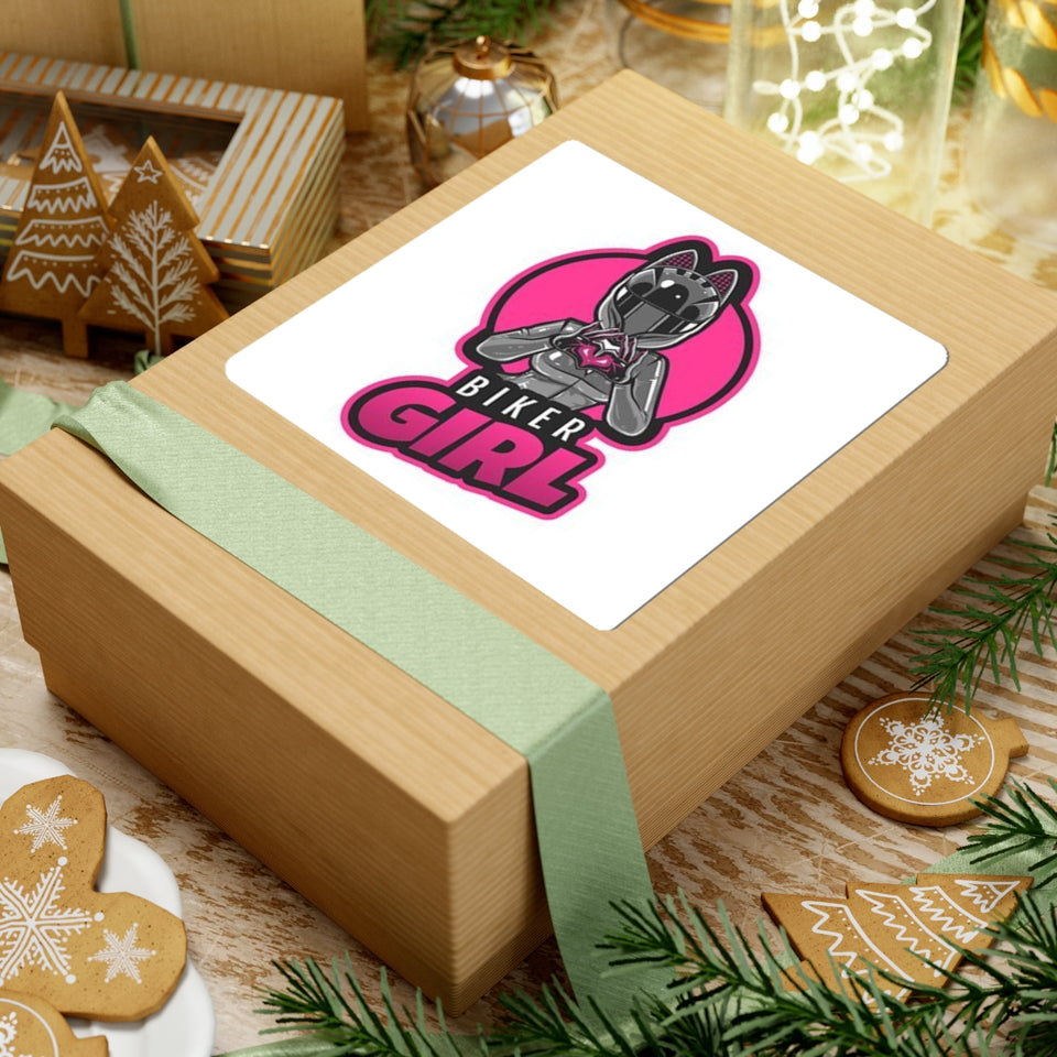 Biker Girl Kiss-Cut Sticker — Pink Motorcycle Helmet Heart Logo