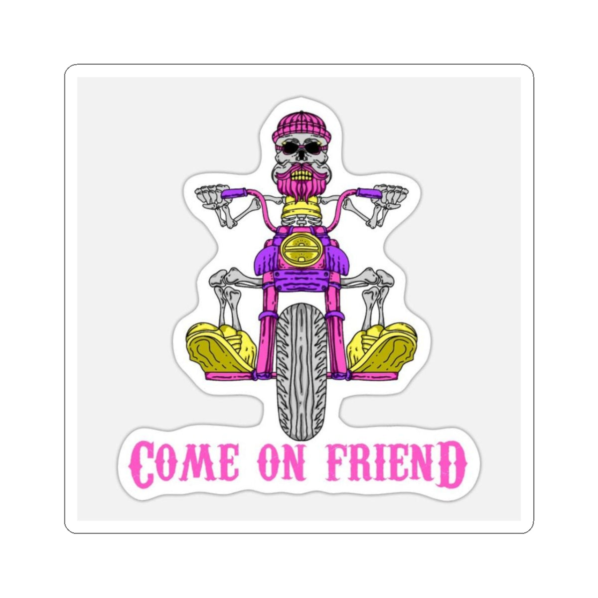 Come On Friend Motorcycle Skull Sticker — Biker Laptop Decal