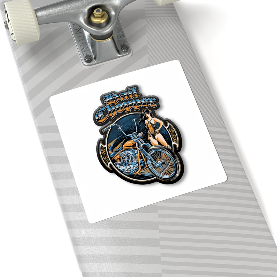 Chopper Girl Kiss-Cut Sticker — Retro Motorcycle Pinup Decal