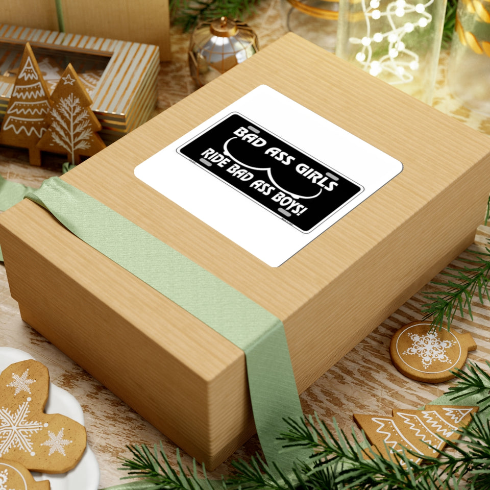 Kiss-Cut Sticker — “Bad Ass Girls Ride Bad Ass Boys!” Black License Plate Style