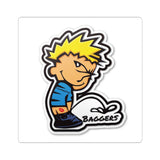 Peeing Boy Cartoon Kiss-Cut Sticker — 'Baggers' Decal for Laptops & Gear