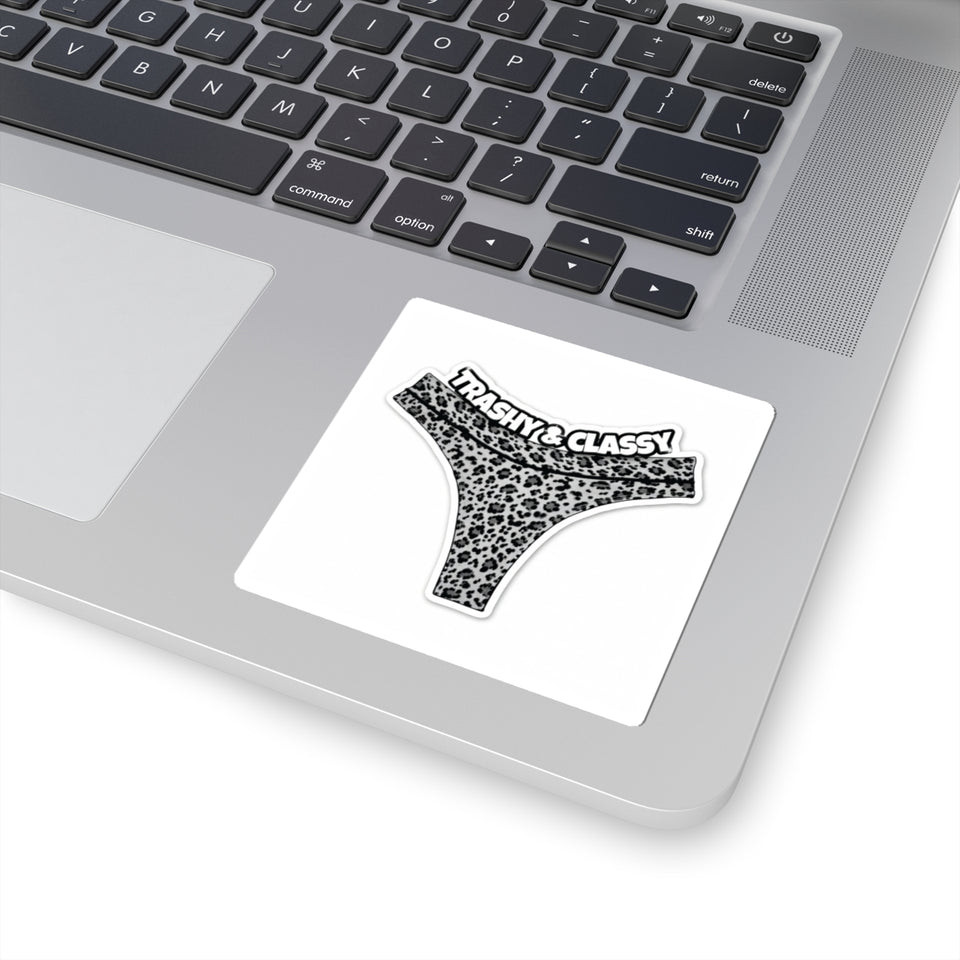 Kiss-Cut Sticker — “Trashy & Classy” Leopard Thong Sticker